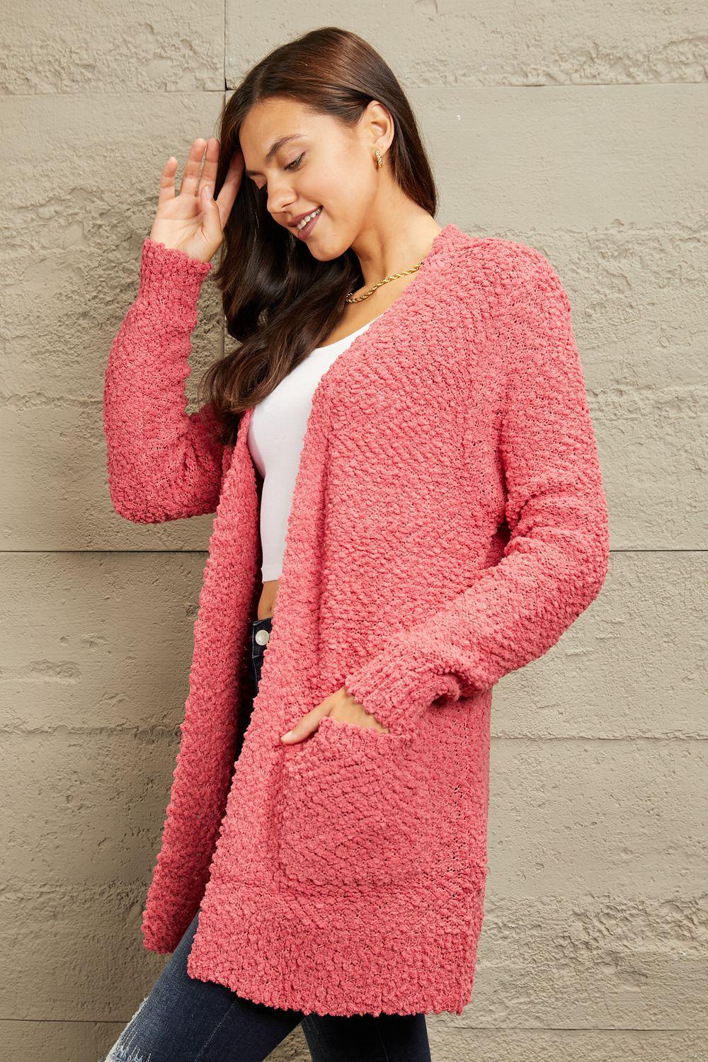 Unique Popcorn Knit Plus Size Open Front Cardigan - MXSTUDIO.COM