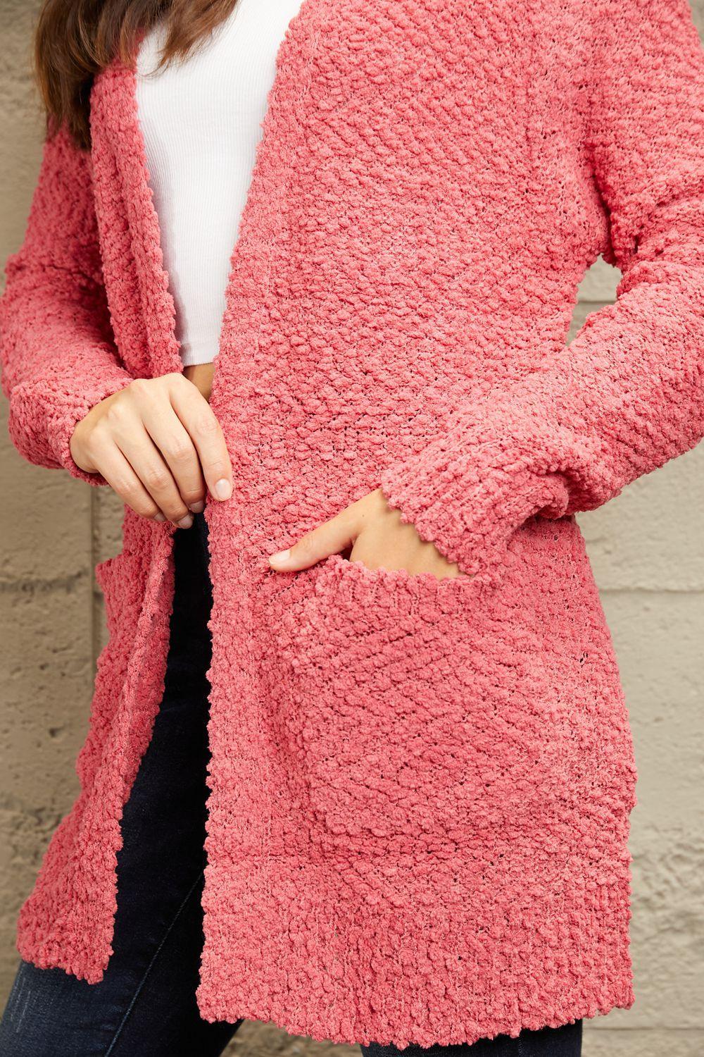 Unique Popcorn Knit Plus Size Open Front Cardigan - MXSTUDIO.COM