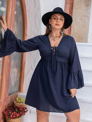 Unmatched Vibe Plus Size Flare Sleeve Dress - MXSTUDIO.COM