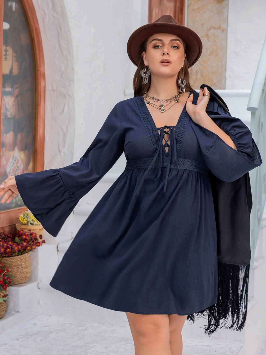 Unmatched Vibe Plus Size Flare Sleeve Dress - MXSTUDIO.COM