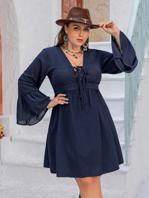 Unmatched Vibe Plus Size Flare Sleeve Dress - MXSTUDIO.COM