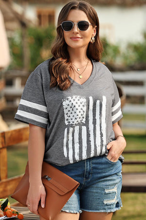 US Flag Graphic Plus Size V-Neck T Shirt - MXSTUDIO.COM