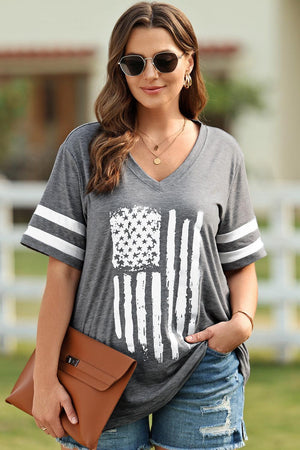 US Flag Graphic Plus Size V-Neck T Shirt - MXSTUDIO.COM