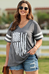 US Flag Graphic Plus Size V-Neck T Shirt - MXSTUDIO.COM