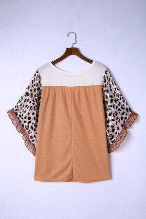Venture Ready Plus Size Printed Ruffled Color Block Blouse - MXSTUDIO.COM