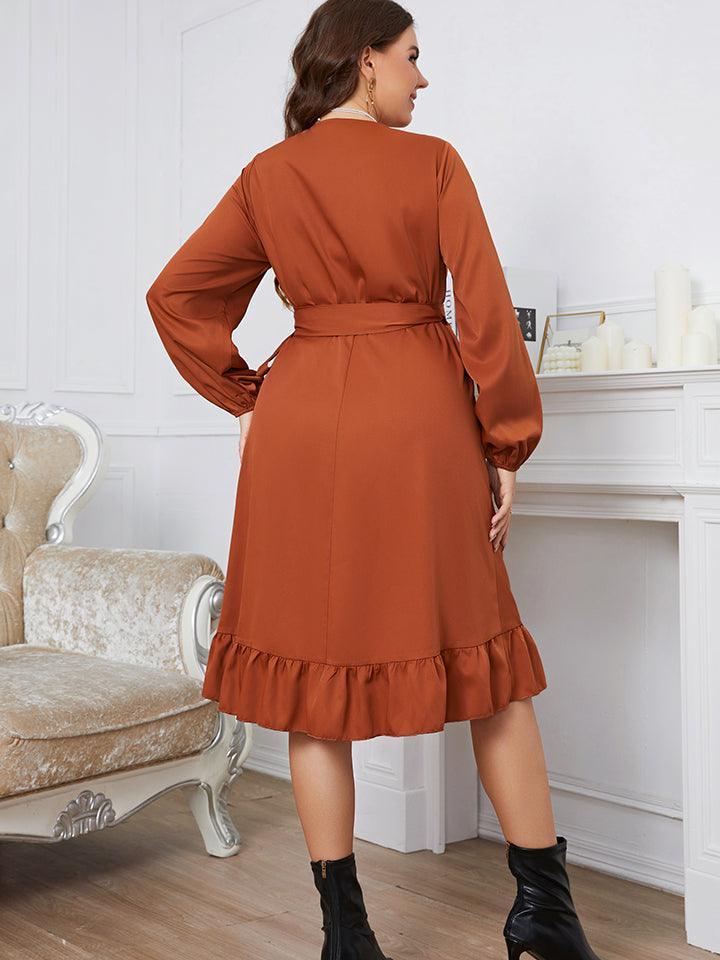 Versatile Plus Size Long Sleeve Wrap Dress - MXSTUDIO.COM