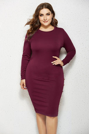 Well Fitted Plus Size Long Sleeve Wrap Dress - MXSTUDIO.COM