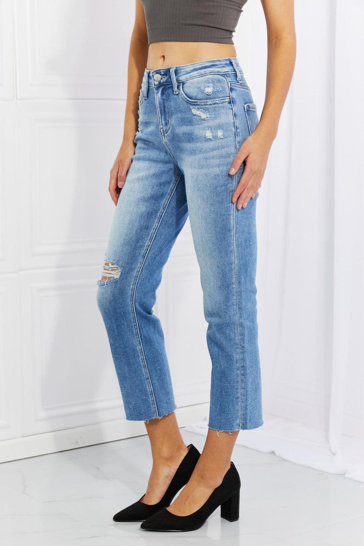 Well-Liked High Rise Distressed Cropped Jeans - MXSTUDIO.COM