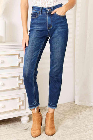 Well-Suited Plus Size High Waisted Raw Hem Jeans - MXSTUDIO.COM