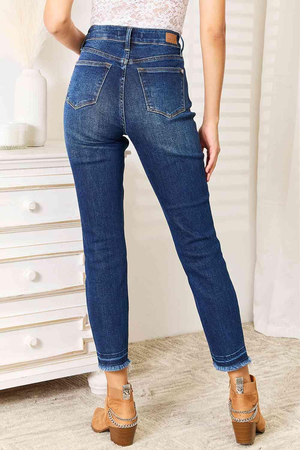 Well-Suited Plus Size High Waisted Raw Hem Jeans - MXSTUDIO.COM