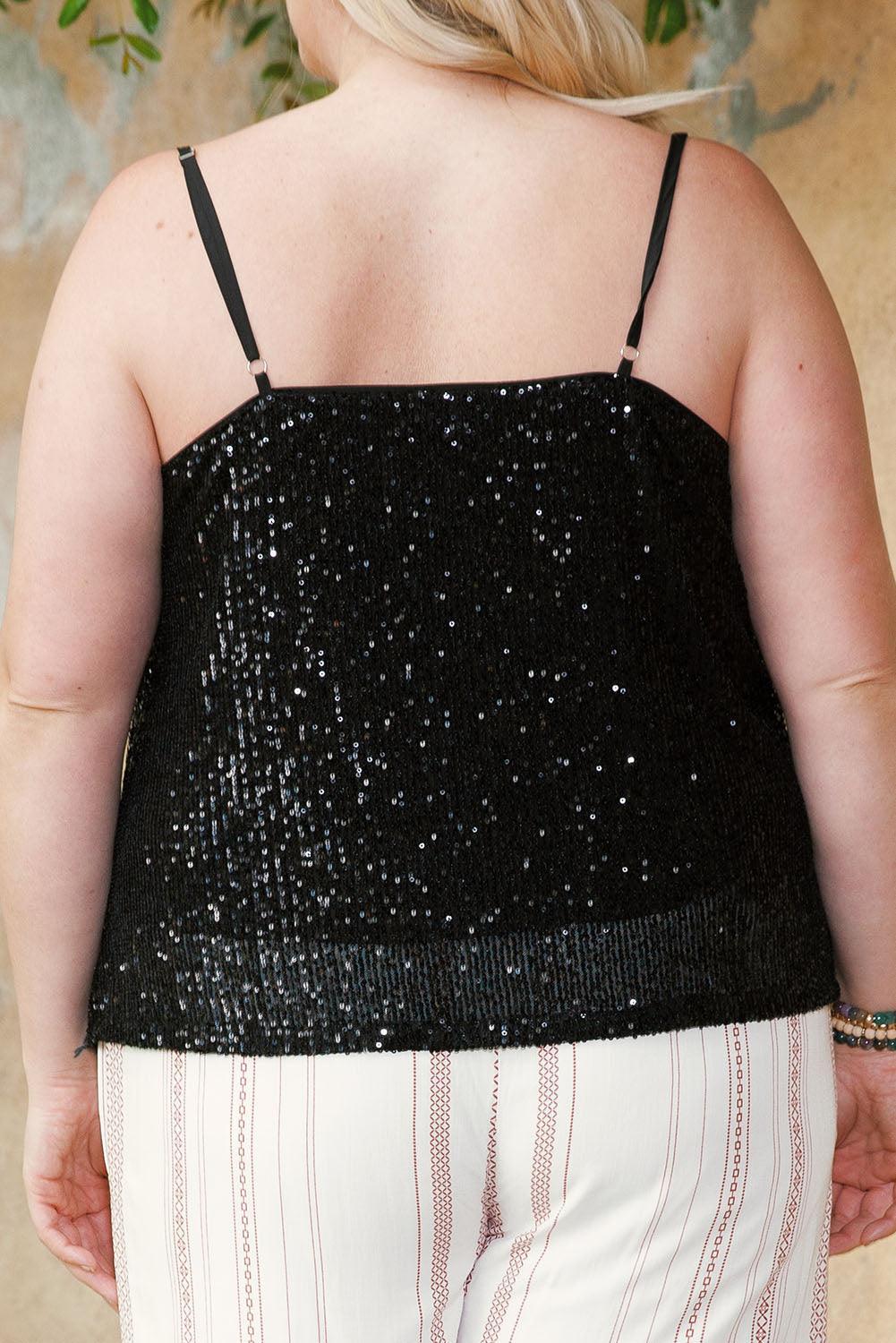 Who Cares Sleeveless Plus Size Black Sequin Top - MXSTUDIO.COM