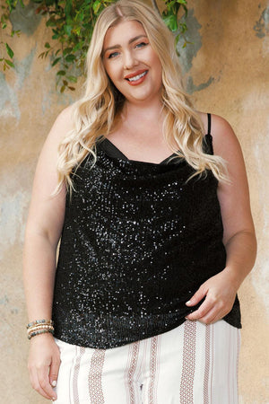 Who Cares Sleeveless Plus Size Black Sequin Top - MXSTUDIO.COM