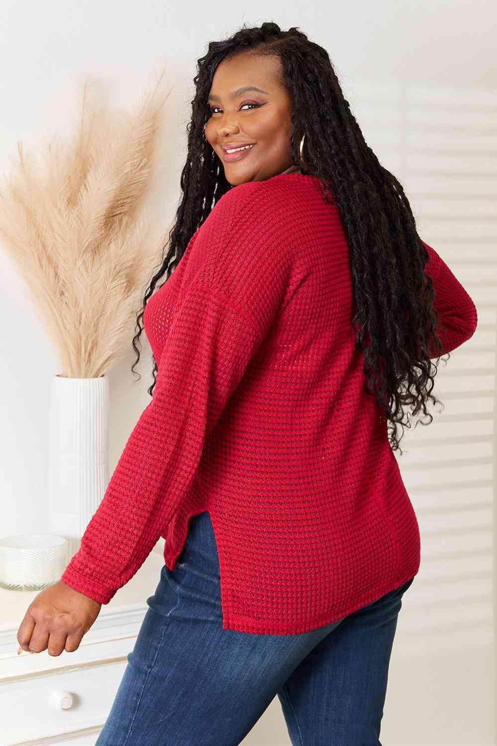 Wide Notch Women's Plus Size Red Top - MXSTUDIO.COM