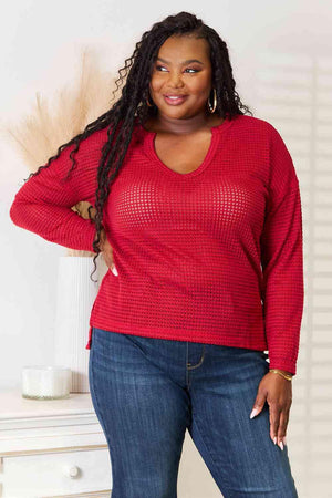 Wide Notch Women's Plus Size Red Top - MXSTUDIO.COM