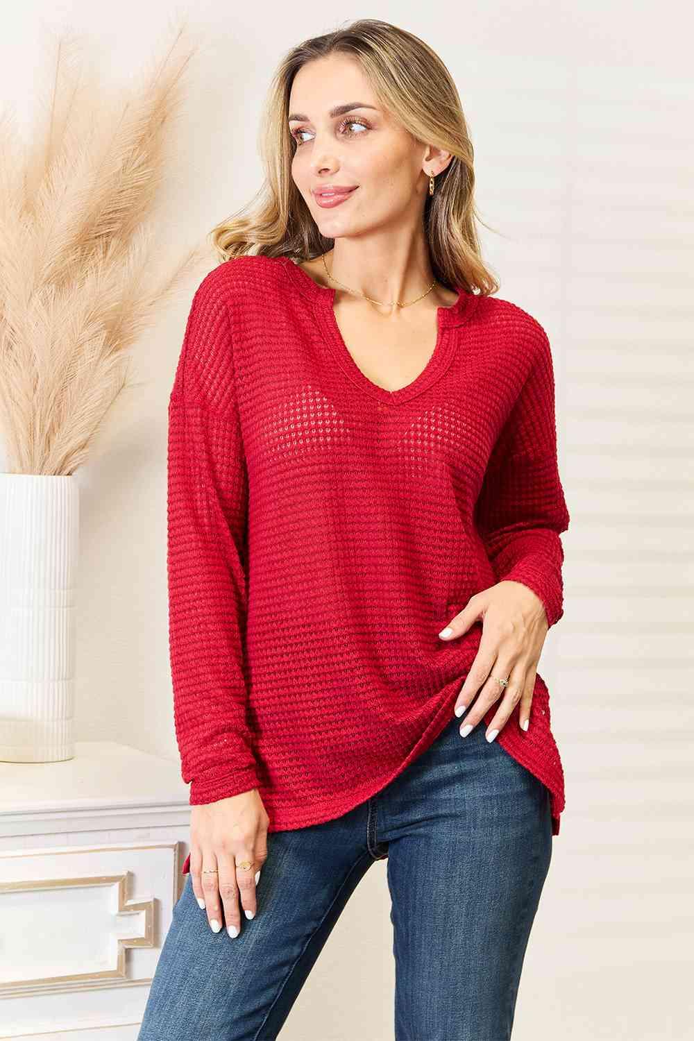 Wide Notch Women's Plus Size Red Top - MXSTUDIO.COM