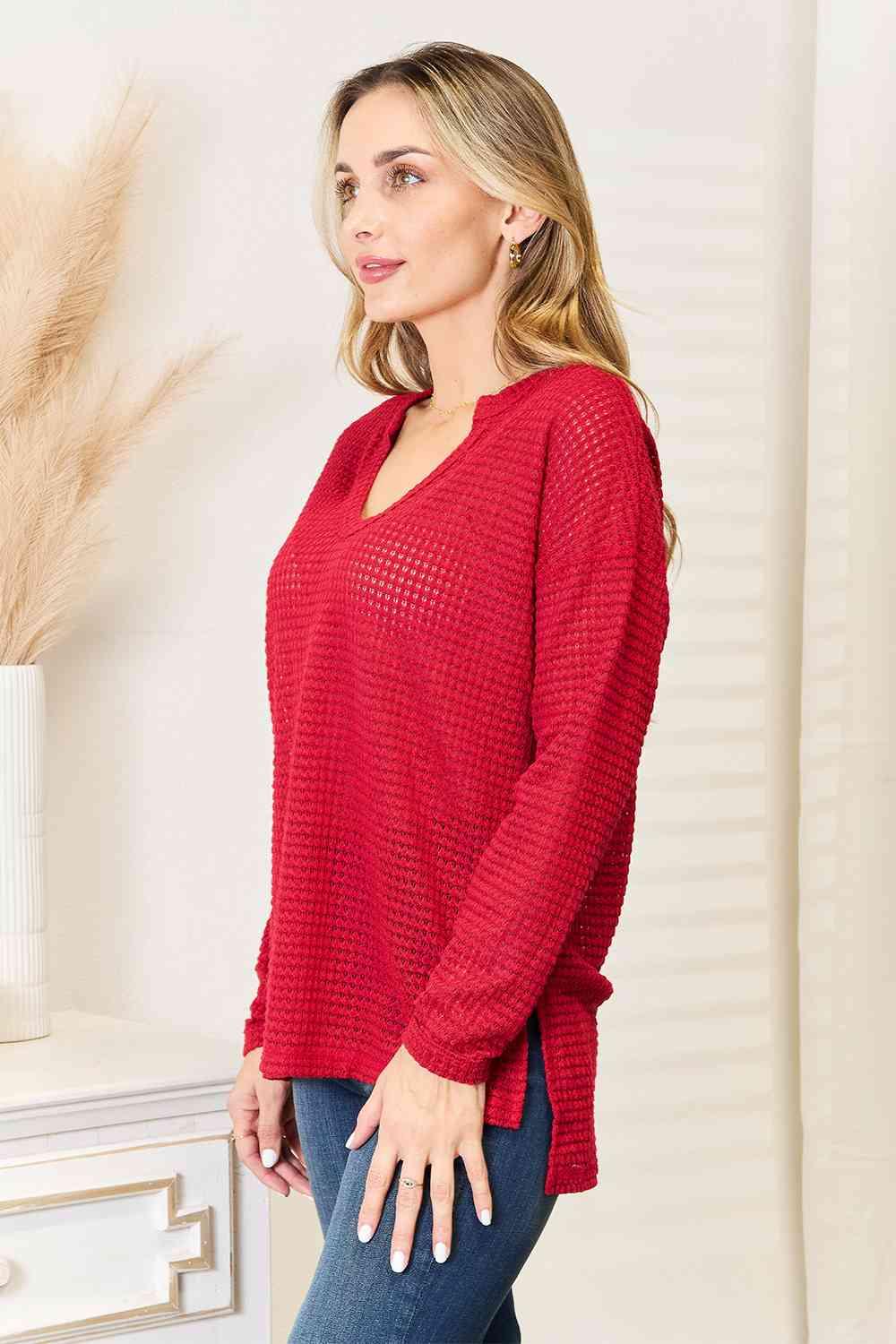 Wide Notch Women's Plus Size Red Top - MXSTUDIO.COM