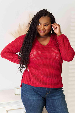 Wide Notch Women's Plus Size Red Top - MXSTUDIO.COM