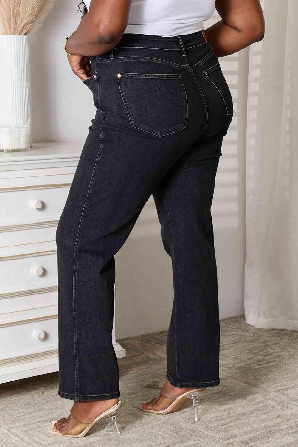 Women's Plus Size Black Straight Leg Jeans - MXSTUDIO.COM