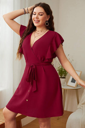 Worthwhile Surplice Neck Plus Size Tie Waist Dress - MXSTUDIO.COM