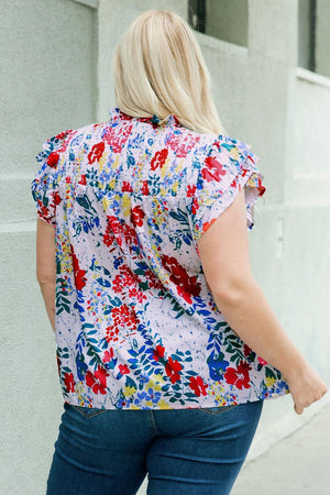 Youthful Glow V Neck Plus Size Floral Blouse - MXSTUDIO.COM