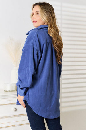 Dusty Blue Button Down Plus Size Shacket - MXSTUDIO.COM