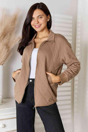 Practical Mocha Women's Plus Size Zip Up Jacket - MXSTUDIO.COM