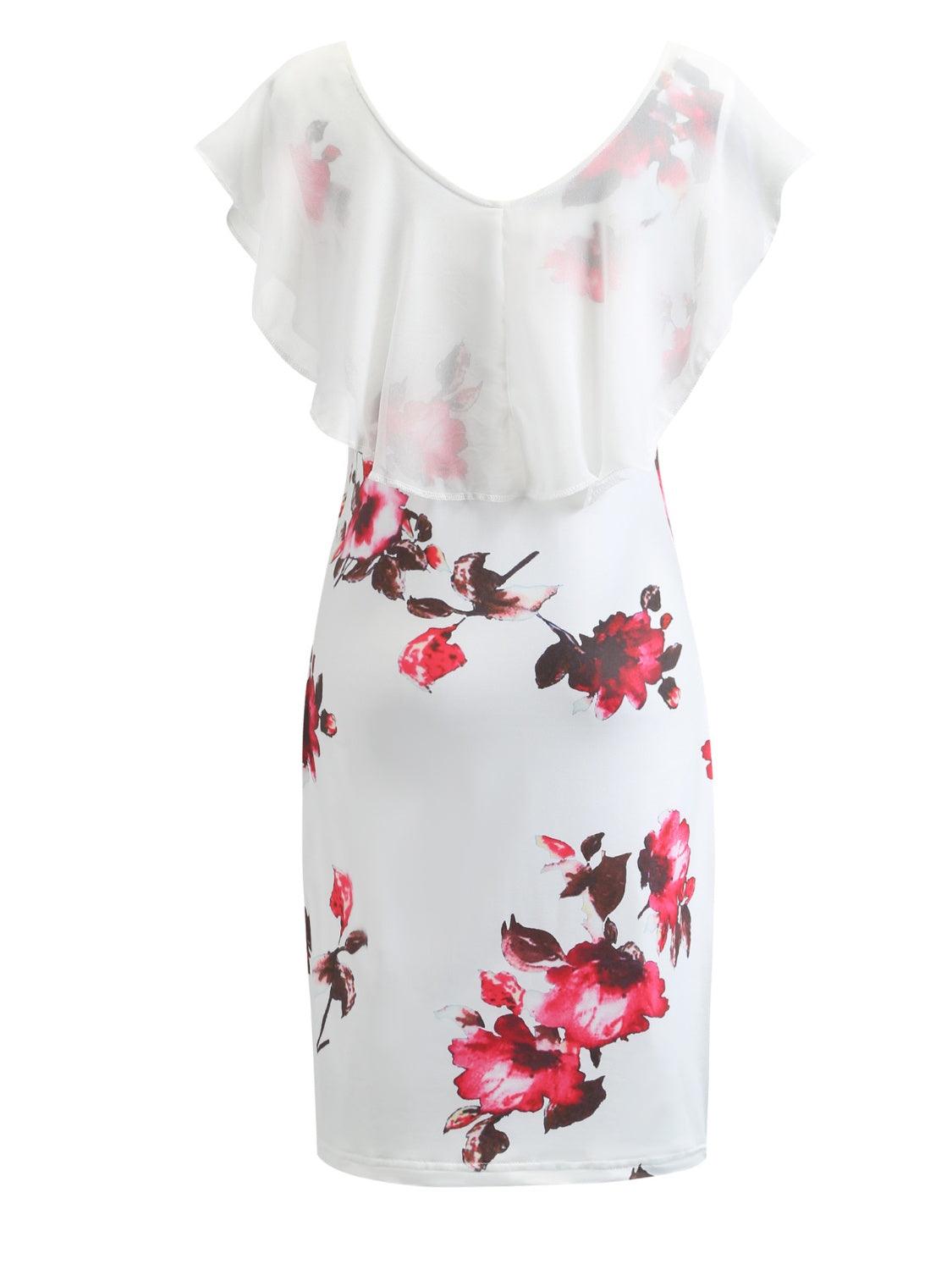a white dress with red flowers on it