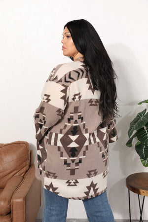 Aztec Pattern Mocha Plus Size Open Front Cardigan - MXSTUDIO.COM