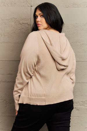 Double-Breasted Sharkbite Hem Plus Size Hooded Cardigan - MXSTUDIO.COM