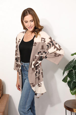 Aztec Pattern Mocha Plus Size Open Front Cardigan - MXSTUDIO.COM