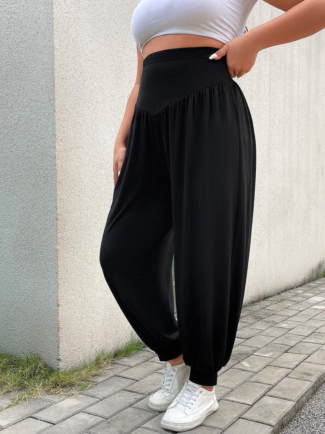 Curvy Cozy Wide Waistband Plus Size Black Joggers - MXSTUDIO.COM