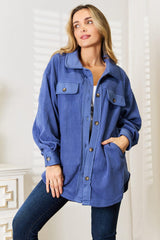 Dusty Blue Button Down Plus Size Shacket - MXSTUDIO.COM