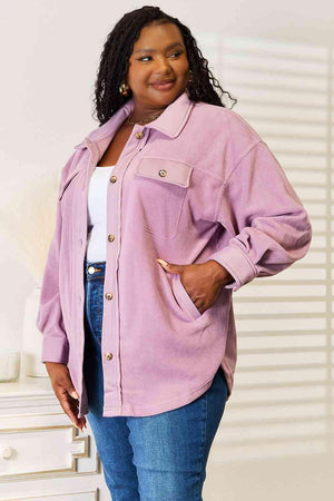 Button Down Lavender Plus Size Women Shacket - MXSTUDIO.COM