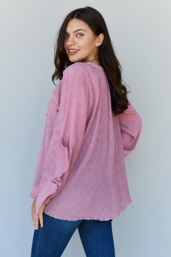 Woven Long Sleeve Plus Size Ruffled Blouse - MXSTUDIO.COM