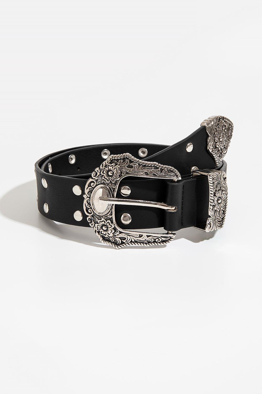 Double Row Black Studded Leather Belt - MXSTUDIO.COM