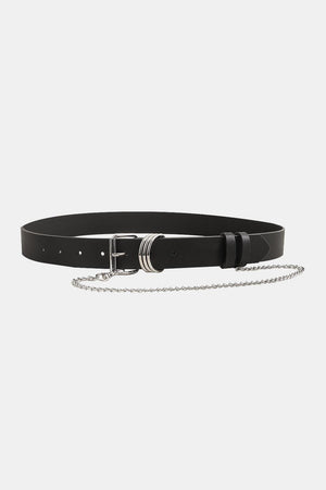 Alloy Chain Accent Womens Black Leather Belt - MXSTUDIO.COM