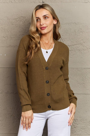 Button Down Plus Size Olive Green Cardigan - MXSTUDIO.COM