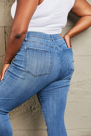 High Waisted Plus Size Pull On Skinny Jeans - MXSTUDIO.COM