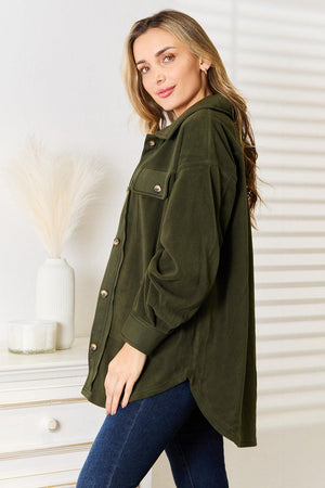 Army Green Button Down Plus Size Shacket - MXSTUDIO.COM