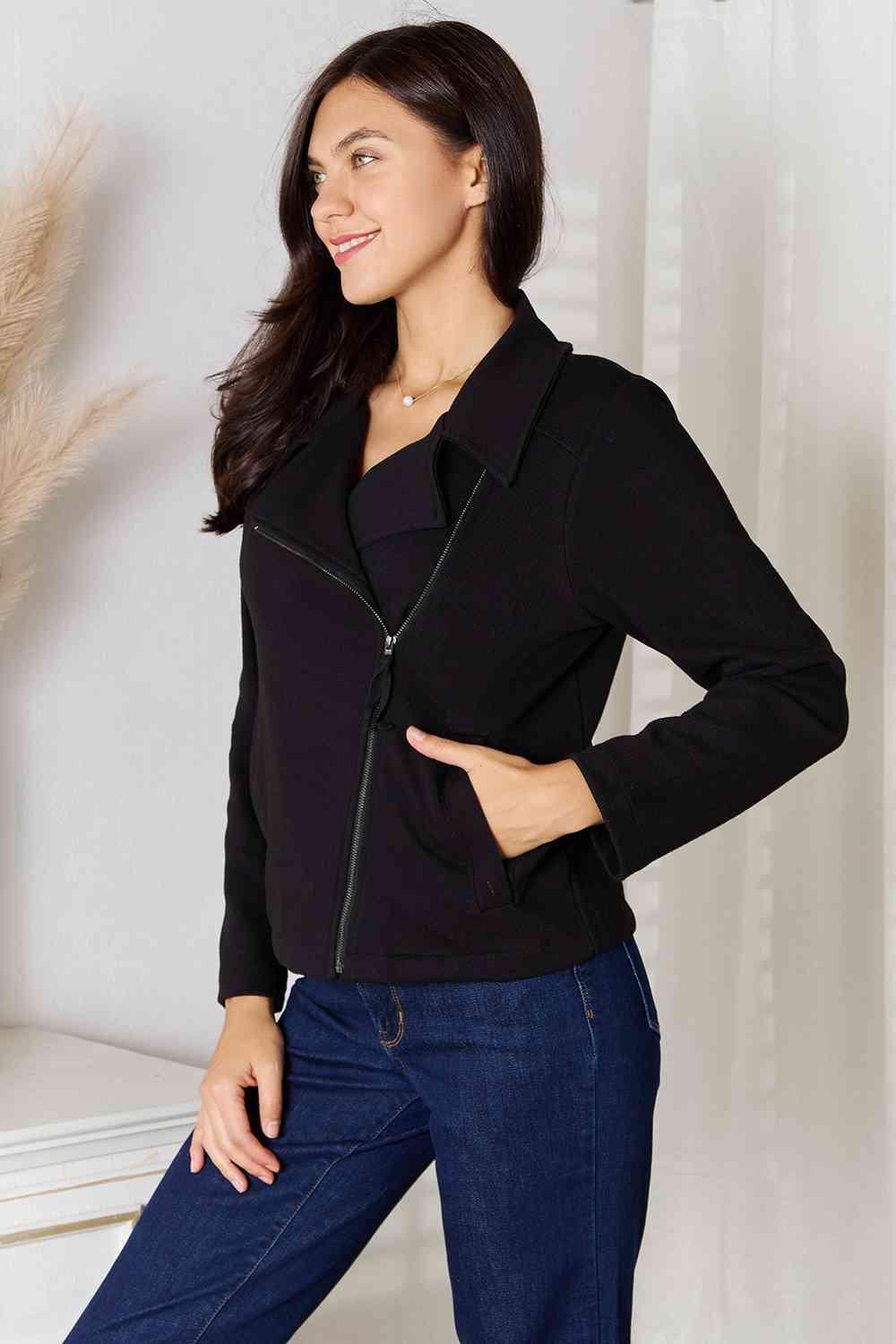 Fashion Meet Zip-Up Plus Size Black Jacket - MXSTUDIO.COM