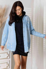 Shield From Chill Plus Size Distressed Denim Jacket - MXSTUDIO.COM