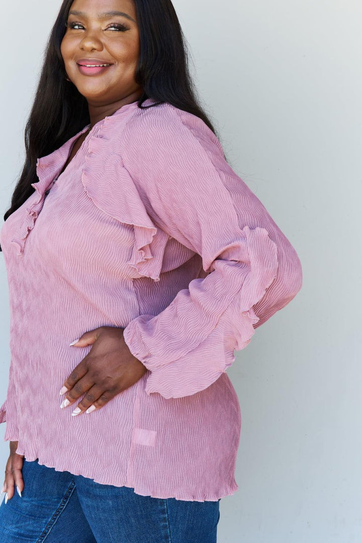 Woven Long Sleeve Plus Size Ruffled Blouse - MXSTUDIO.COM