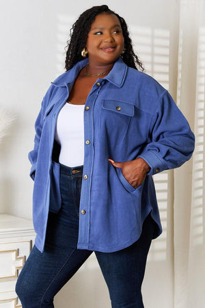 Dusty Blue Button Down Plus Size Shacket - MXSTUDIO.COM