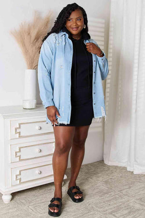 Shield From Chill Plus Size Distressed Denim Jacket - MXSTUDIO.COM