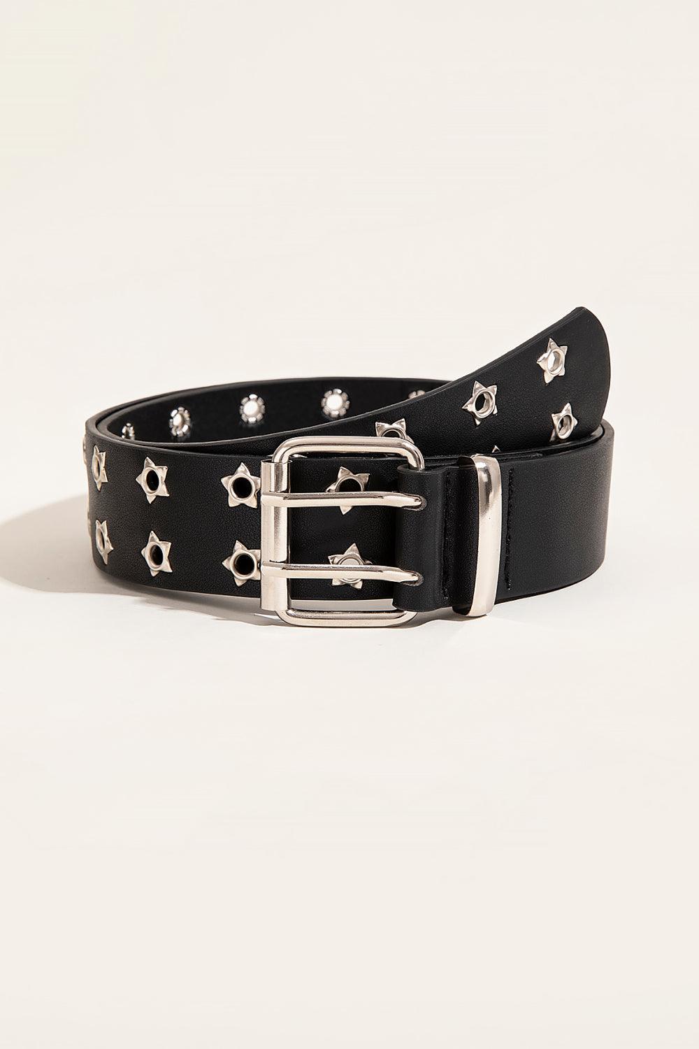 Double Row Star Leather Grommet Belt - MXSTUDIO.COM