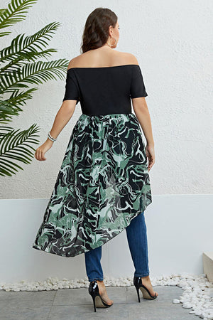 Contrast Asymmetrical Hem Plus Size Off The Shoulder Dress - MXSTUDIO.COM