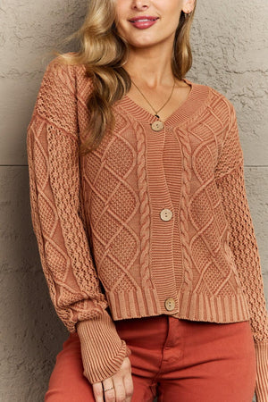 Button-Down Wash Women's Plus Size Cable Knit Cardigan - MXSTUDIO.COM