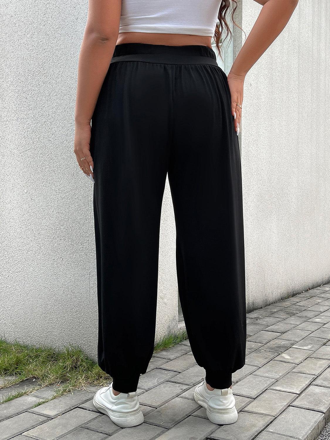 Curvy Cozy Wide Waistband Plus Size Black Joggers - MXSTUDIO.COM