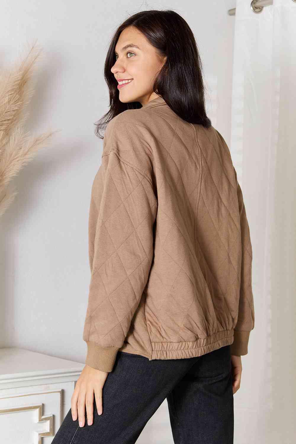 Practical Mocha Women's Plus Size Zip Up Jacket - MXSTUDIO.COM