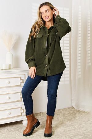 Army Green Button Down Plus Size Shacket - MXSTUDIO.COM